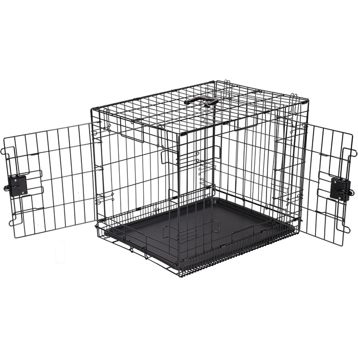 Клітка для собак Amazon Basics складна металева з двома дверцятами, чорна, 76 x 48 x 53 см