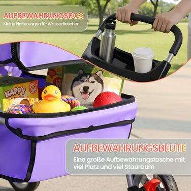 Візок для собак FDW, складний, для котів та собак, з обертовими колесами на 360°, з кошиком для зберігання, подушкою та сітковими віконцями, тримачем для напоїв, до 15 кг, фіолетовий