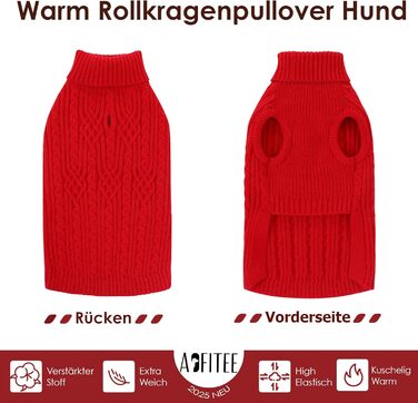Пуловер для собак AOFITEE для маленьких порід, такса, мопс, мальтипу, з коміром-стійкою, теплий зимовий пуловер, червоний, розмір S