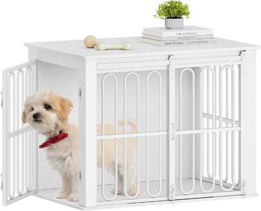 Дерев'яний вольєр для собак, 81 см, вольєр-стілець для дому, 2 двері, розсувні, для маленьких та середніх собак, міцний, 81 × 55 × 62,4 см, білий