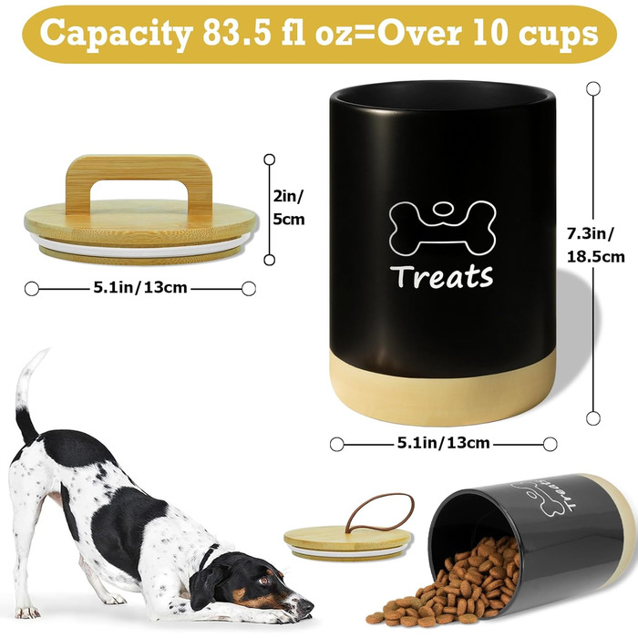 Керамiчна ваза для ласощiв для собак, 7.7'x5', бiла, з кришкою