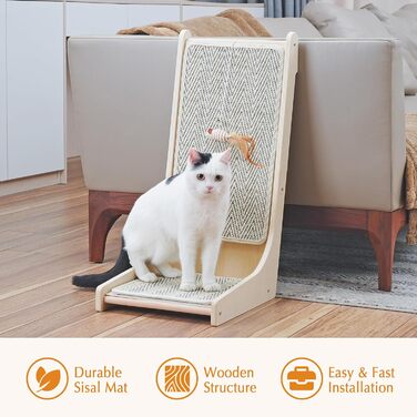 Кутова когтеточка для котів PETKARAY 105°, L-подібна, сизалева, з іграшкою-мишкою та котячою м'ятою, настильна когтеточка для кошенят і дорослих котів