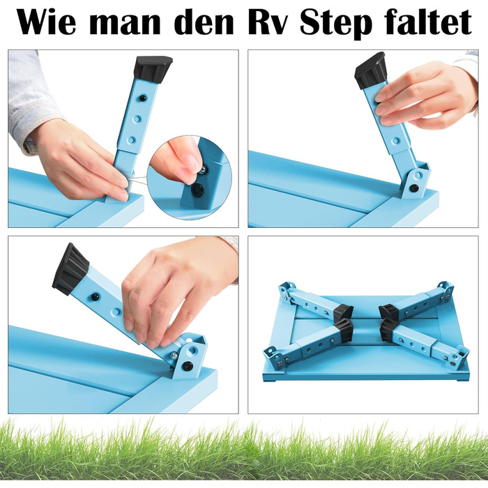 Алюмінієва розкладна сходинка-підставка, 300 кг, 3 сходинки, регульована висота, широка антиковзна поверхня, для автодому, саду та сходинок для собак, легка та складна (Блакитна)