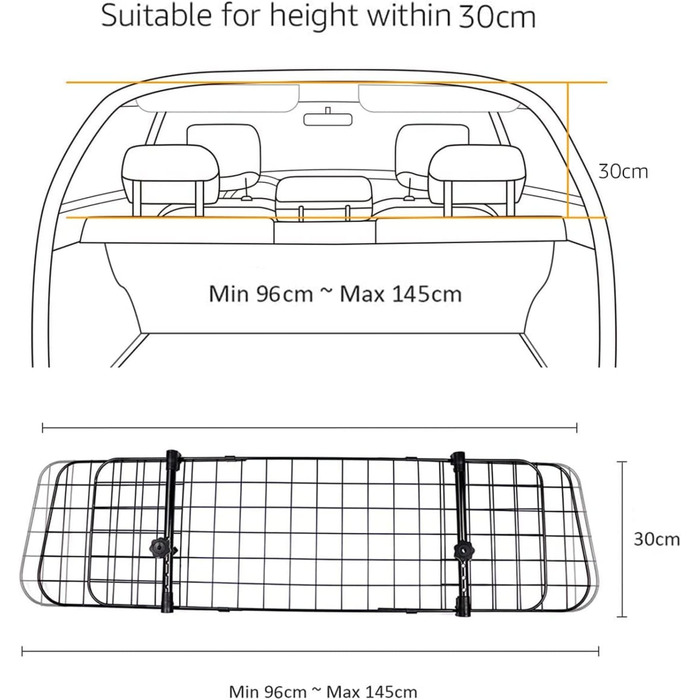 Автозахист для собак Nobleza: сталева перегородка-бар'єр у машину, 96-145x30 см