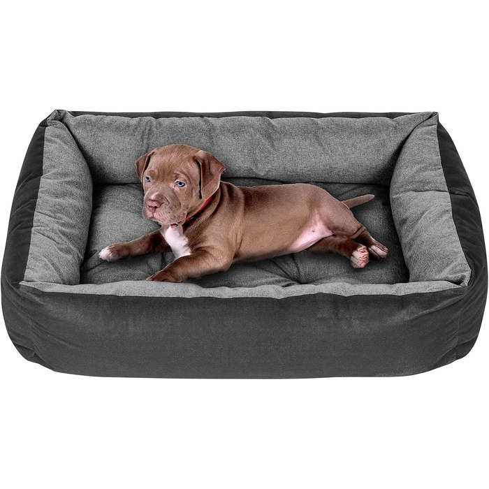 Лягушковий лежак для собак SuperKissen24: лежанка-кошик, лежанка-софа для собак маленьких, середніх та великих порід - миється - розмір M - чорний та сірий - льон, 70x55 см (1 шт.)