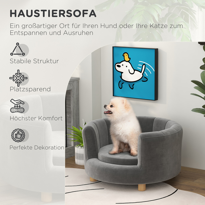 PawHut Dog Sofa Мийний диван для домашніх тварин зі спинкою та дерев'яними ніжками для маленьких собак до 45 кг у сірому кольорі
