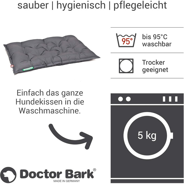 Ортопедичне собаче ліжко Doctor Bark Urban - для великих собак, 80x60 см, сірий колір, Made in Germany. Миється до 95°C.