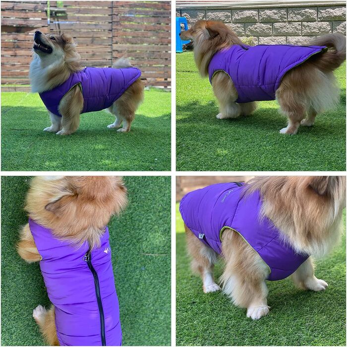 Зимова куртка для собак, водонепроникна, вітронепроникна, тепла флісова куртка з блискавкою для маленьких, середніх та великих собак, зелена, розмір L, зелений (S (-9lbs), фіолетовий)