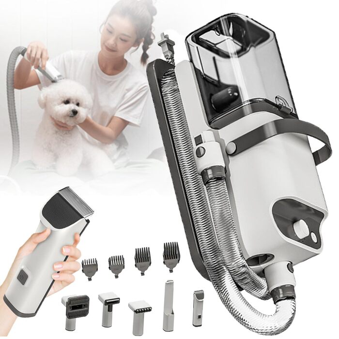 Набір для грумінгу собак з вакуумом, професійний, 1.8л, 5 інструментів, видаляє 99% шерсті, для собак та котів