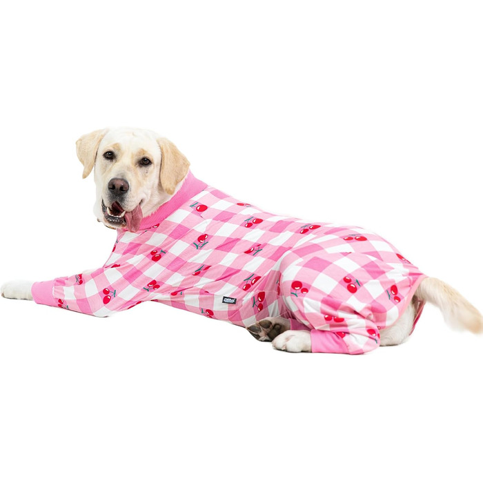 Піжама для собак, комбінезон для середніх та великих собак, легкий, милий одяг для домашніх тварин, комбінезон, великий розмір, одяг для собак після операцій, темно-сірий (32 (Обхват грудей 82 см | Довжина спини 56 см), рожевий у клітинку)