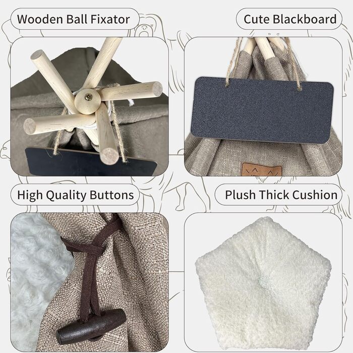 Палатка для тварин Tipi, будиночок для собак та котів з плюшевою подушкою, 60x60x70 см, коричневий