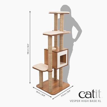 Ігровий комплекс для котів Catit Vesper High Base XL, горіх — будиночок-куб з 3 платформами