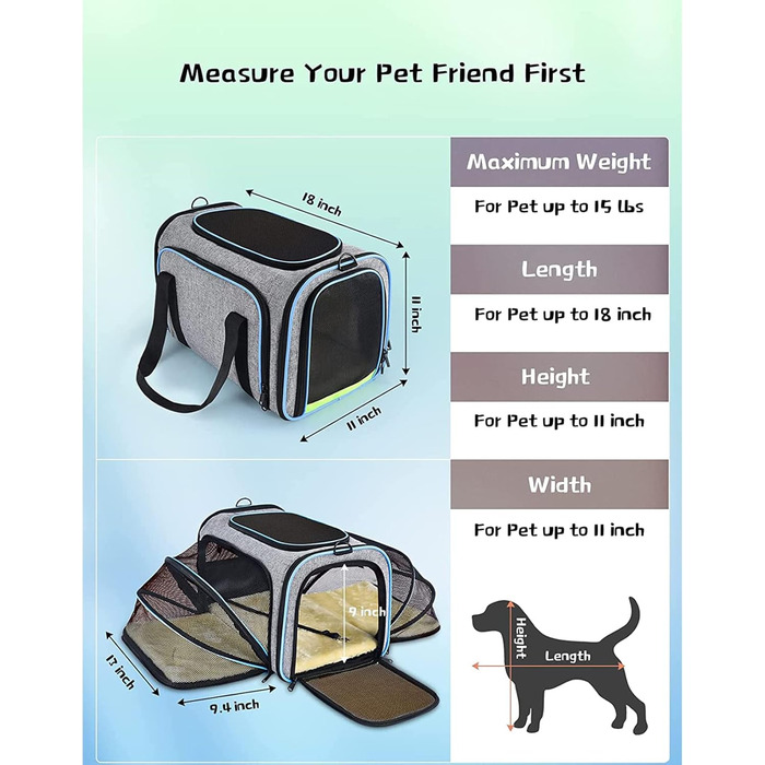 Транспортна сумка для тварин: переноска для котів та собак, сіра/світло-блакитна