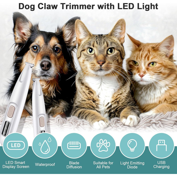 Триммер для собак та котів Pfotentrimmer: тиха модель з LED-підсвічуванням, бездротова, з маслом та щіткою для догляду за лапами, обличчям та вухами