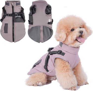 Водонепроникний собачий нашийник та теплий одяг для собак на зиму, теплий одяг для собак малого та середнього розміру, собачий светр з безпечними світловідбиваючими смугами (Рожевий, 2XL)