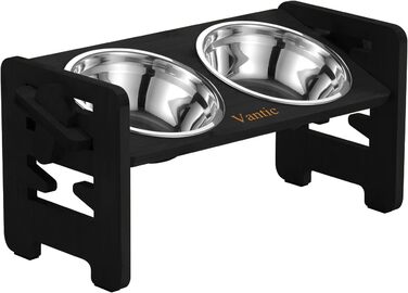 Підвищений годівниця для собак Vantic з підставкою, регульована висота, миска для маленьких собак та котів, міцна годівниця з бамбука з 2 нержавіюними мисками та протиковзкими ніжками (чорний)
