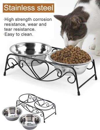 Підвищені годівниці для собак та котів з нержавіючої сталі з подвійними мисками та стійкою