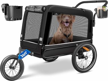 Велопричіп для собак KESSER Boxer 3в1, 240 л, до 40 кг, амортизований, 600D Оксфорд, з підстаканником