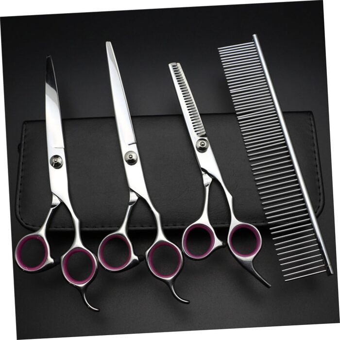 Набір для грумінгу собак та котів FOMIYES (4 шт): ножиці прямі, зігнуті, фінішна, гребінець, серветка