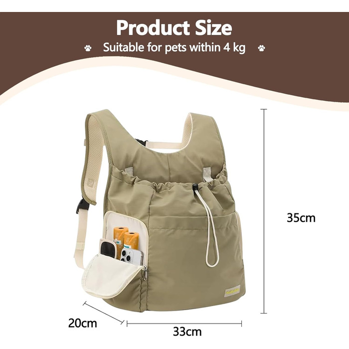 Рюкзак-переноска для собак Galatée, зелений, для подорожей та кемпінгу