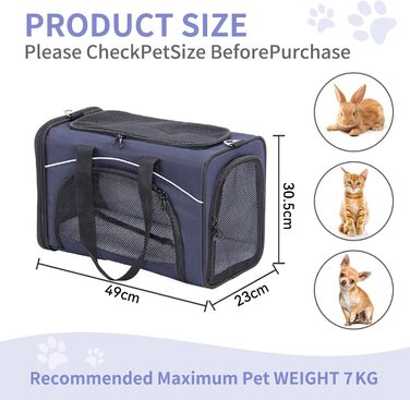 Транспортна сумка Petsfit для котів та собак | Авіапереліт | Сумка-переноска для собак та котів | Безпечний транспорт в авто, літаку та потязі, M/Блакитний Medium