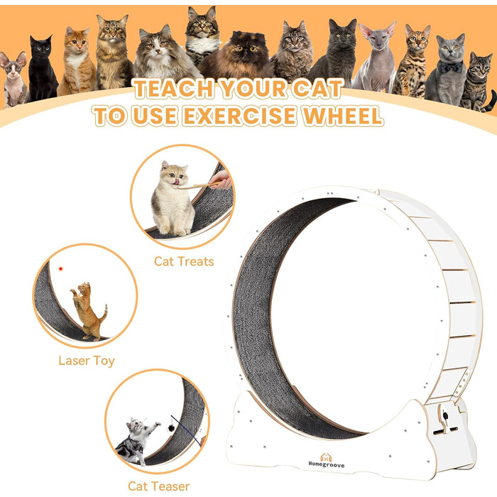 Катання для котів Homegroove, 113 см - біле, XL. Бігове колесо для котів знімним килимком для схуднення та здоров'я