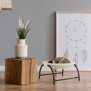 Крісло-гамак для котів Relaxdays, плюшеве, сталеве, 25x45x42 см, бежево-чорне