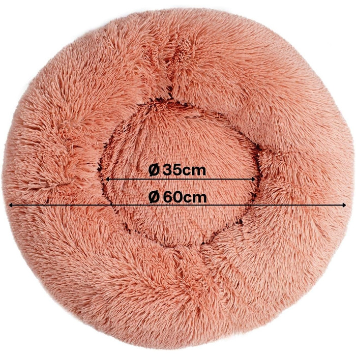 Кругле ліжко для собак та котів Lionto, Ø 60 см, рожеве, м'який плюш, товста підкладка