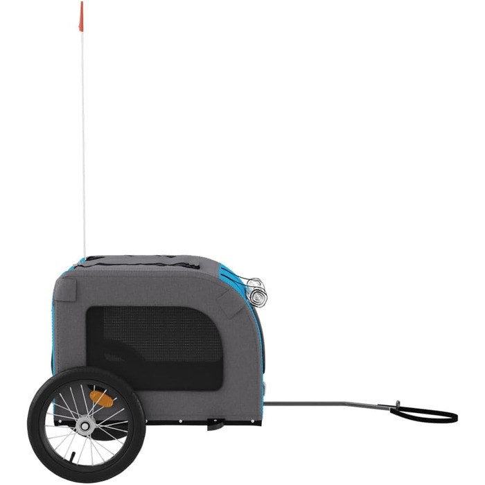 Фahrраd-причіп для собак Tidyard, причіп для собак з відбивачами та прапорцем, Максимальне навантаження 45 кг, блакитно-сірий Оксфорд, матеріал - метал