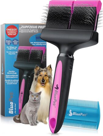 BluePet ZupfZeug Pro професійна щітка для довгошерстих собак і котів, двоголова, рожева, для видалення підшерстя, ковтунів і вузлів