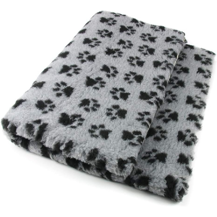Преміум ковдра для собак ProFleece, сіра з чорними лапами, 75 x 50 см | Антибактеріальна, антиалергенна, неслизька, дихаюча, ізолююча