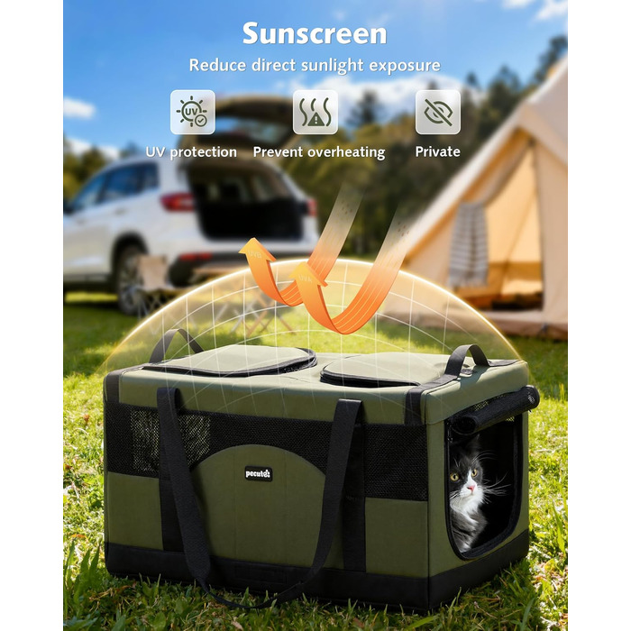 Транспортна переноска для котів Pecute - переноска-торба для 2 котів, стабільна, складана, для подорожей (темно-зелена)