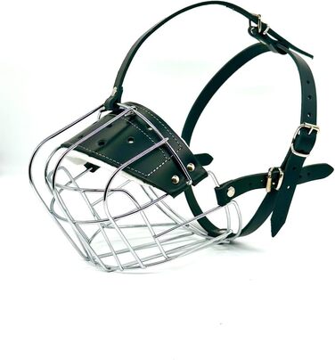 Міцний нашийник-маска для собак з металевої сітки, Rottweiler, Mastiff, Golden Retriever (R2, сріблястий/чорна шкіра)