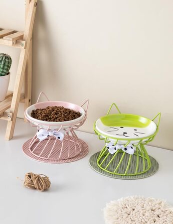 Керамічні годівниці для котів набором 4 шт., підняті миски з підставкою, годівниця для домашніх котів, зменшує напругу в шиї, зручні для вусів, для кошенят, котів, цуценят, миється в посудомийній машині, 4 кольори миска+підставка