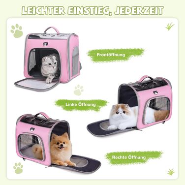 Рюкзак для котів та маленьких собак ALLSOPETS, дихаючий, з фронтальною відкриваністю та страхувальною лінією, для подорожей, прогулянок та хайкінгу (М'ятно-зелений, Квітково-рожевий)