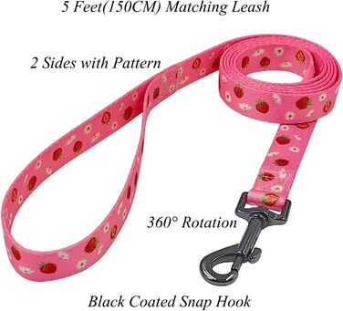 Нашийник для собак Oahibi з принтом черешень, рожевий, поліестер, розмір L, комплект з малюнком полуниці та гусячої лапки