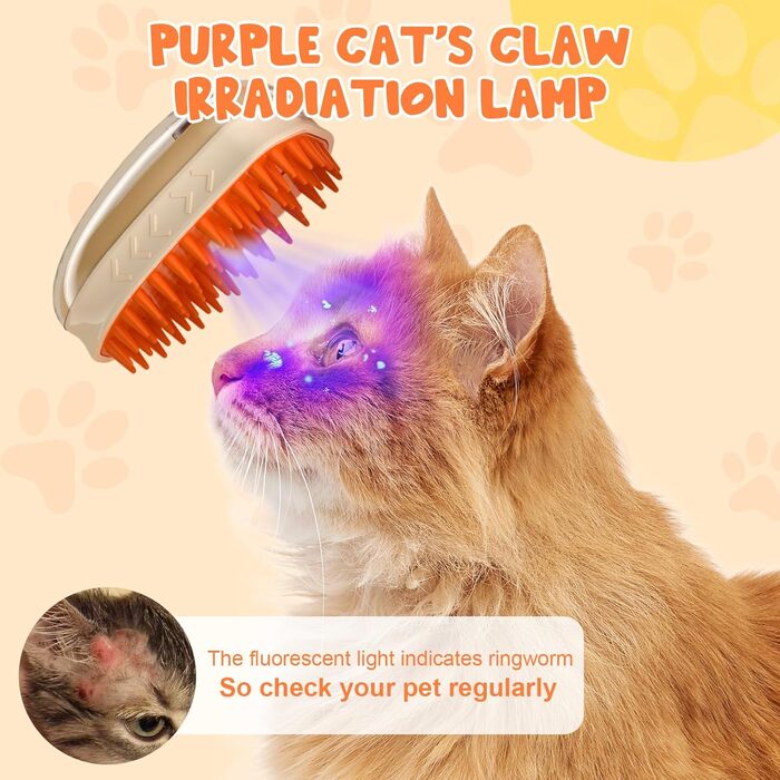 Двокомплект щіток для котів з парою та ультрафіолетовим світлом, 3-в-1: чищення, стрижка, масаж. Підходить для довгої та короткої шерсті, також для собак