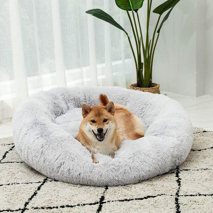 Кругле ліжко для собак та котів, велике, м'яке, сіре (70 см)