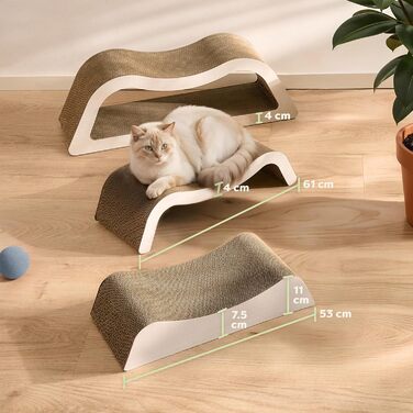 Кігтеточка для котів 3 в 1 XXL, 75 см – Міцна картонна поверхня для догляду за кігтями – До 2 років використання – Економія місця – Захист диванів та меблів (Cloud) (Білий)