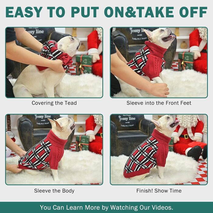 Світер для собак SCENEREAL з візерунком, теплий в'язаний светр з м'яким коміром-горловиною для собак маленьких, середніх та великих порід, цуценят та котів, для осені та зими, на холодну погоду, зелений, розмір Small-Medium