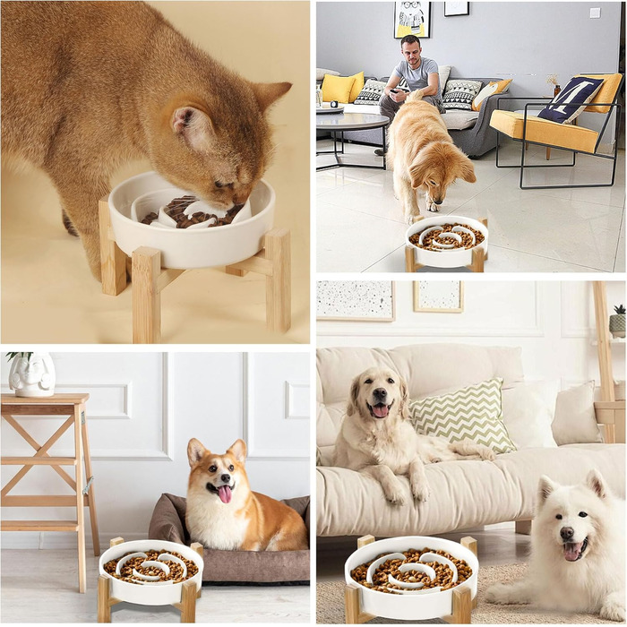 Антисліп миска для собак, кераміка, з підставкою, slow feeder, для середніх та великих собак, 19.5 см