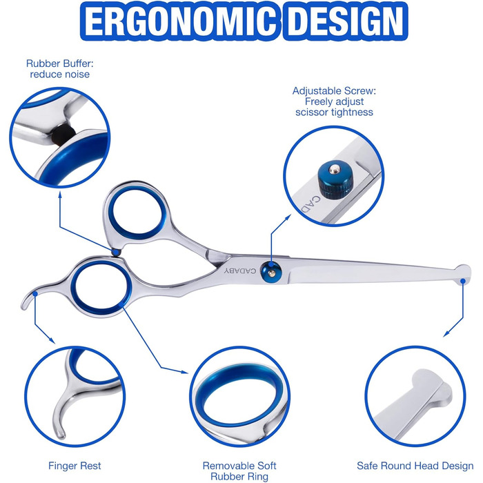 Набір професійних ножиць для грумінгу собак 5-в-1, з безпечними закругленими кінцями, 4CR нержавіюча сталь, для собак та котів, блакитний