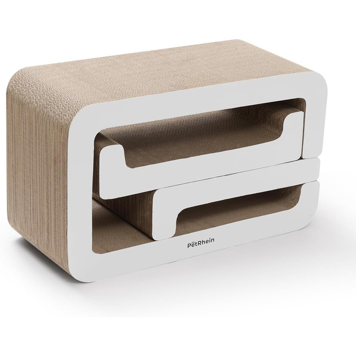 PetRhein 3-в-1 Кігтеточка для котів, велика XXL картонна кігтеточка, багатофункціональні меблі для котів з пандусом та будиночком, розтягується до 116 см, міцна завдяки стільниковій структурі, килимок для кількох котів