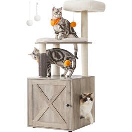Котячий комплекс Feandrea WoodyWonders 2-в-1 з когтеточкою, туалетом у шафі, 134 см, з драпаком, платформою, знімними подушками, грейж