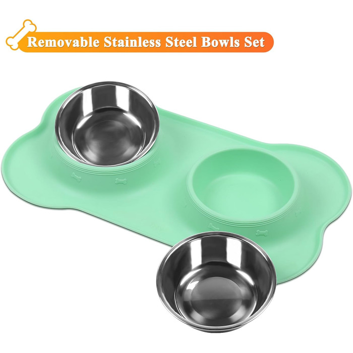 Миска для собак VIVAGLORY Splashfree – нерозливної миски для корму, з силіконовим килимком, нержавіюча сталь, 450 мл, м'ятний колір