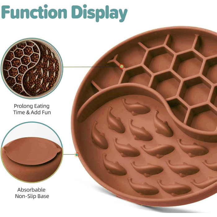 Миски для собак Slow Feeder з силікону з присосками, антиковзкі, уповільнюють швидкість їжі, зменшують тривожність та додають задоволення (Світло-зелений, Коричневий)