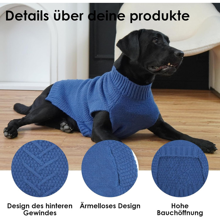 Теплий зимовий пуловер для собак великих порід (Лабрадор, 3XL, денім-блакитний)