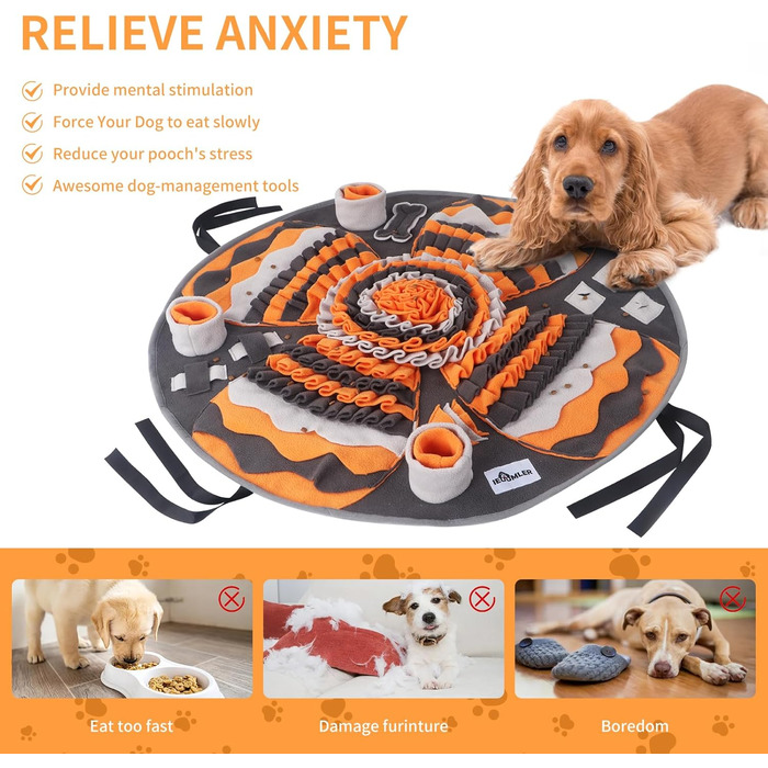 Килимок для собак IEUUMLER, тренувальний, неслизький, для пошуку їжі, зменшує стрес, сірий та помаранчевий, FC017