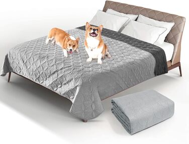 Водостійкий коврик для собак Pick for Life, 157x208 см, миючий, для великих і маленьких собак, захист ліжка, дивана, авто, двосторонній, сірий