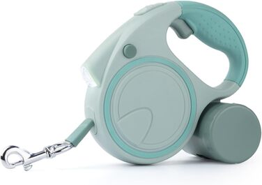 Висувна собача повідка з LED, зручний руків'я, тримач для відходів, для собак до 25 кг, зелена